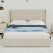 Modern Minimalist Upholstered Bed, 140x200 cm with Gas Lift Storage and Headboard, Beige