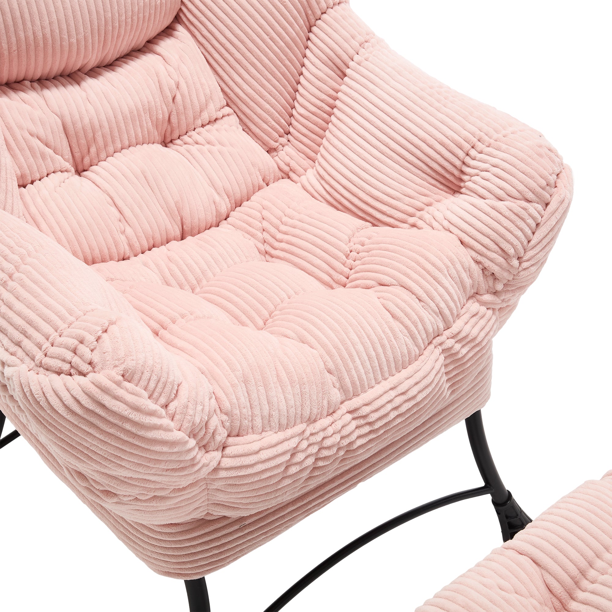 Lazy Chair with Ottoman, Modern Lounge Accent with Armrests & Side Pocket, Pink
