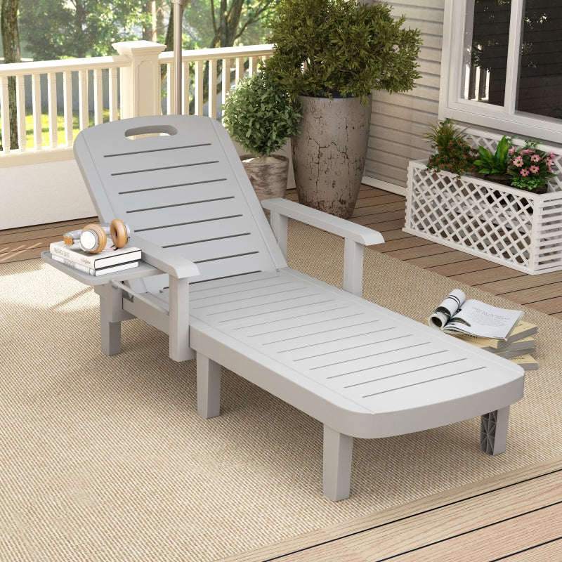 Sun Lounger Side Table 5-Position Adjustable Backrest - Light Grey