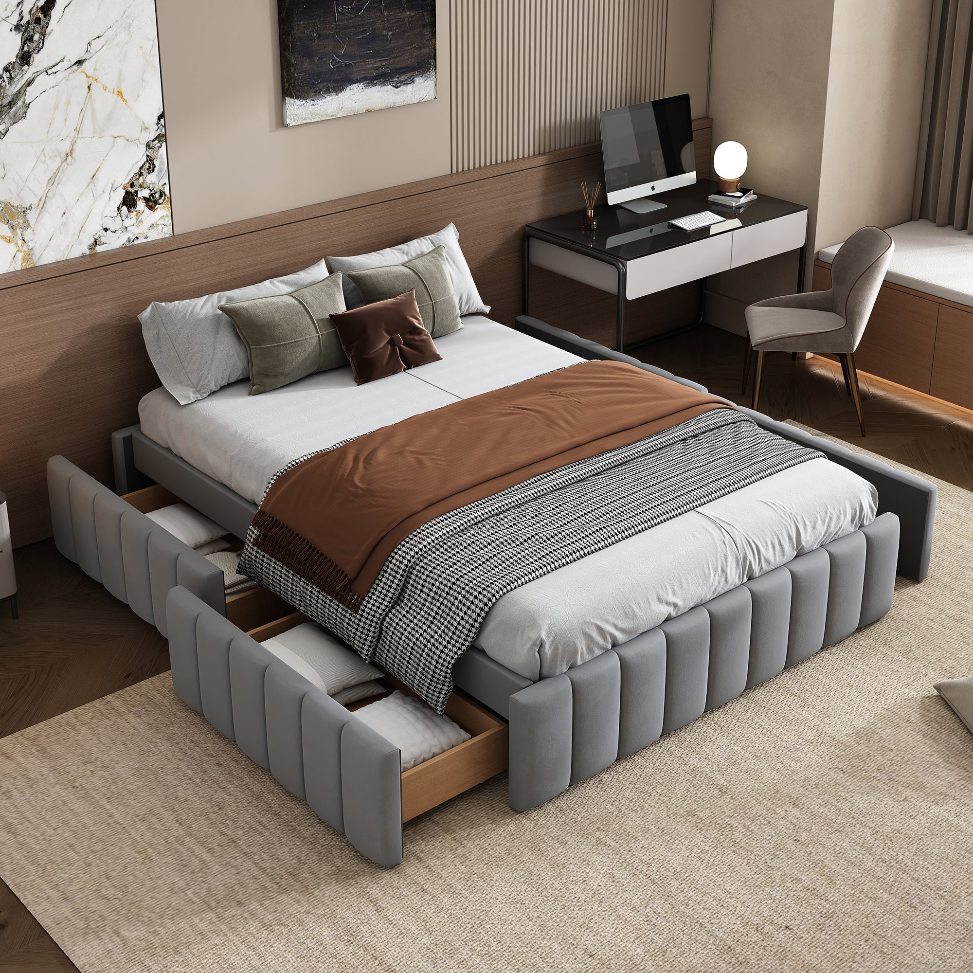 Upholstered Bed 140x200cm Slatted Base No Headboard - Grey