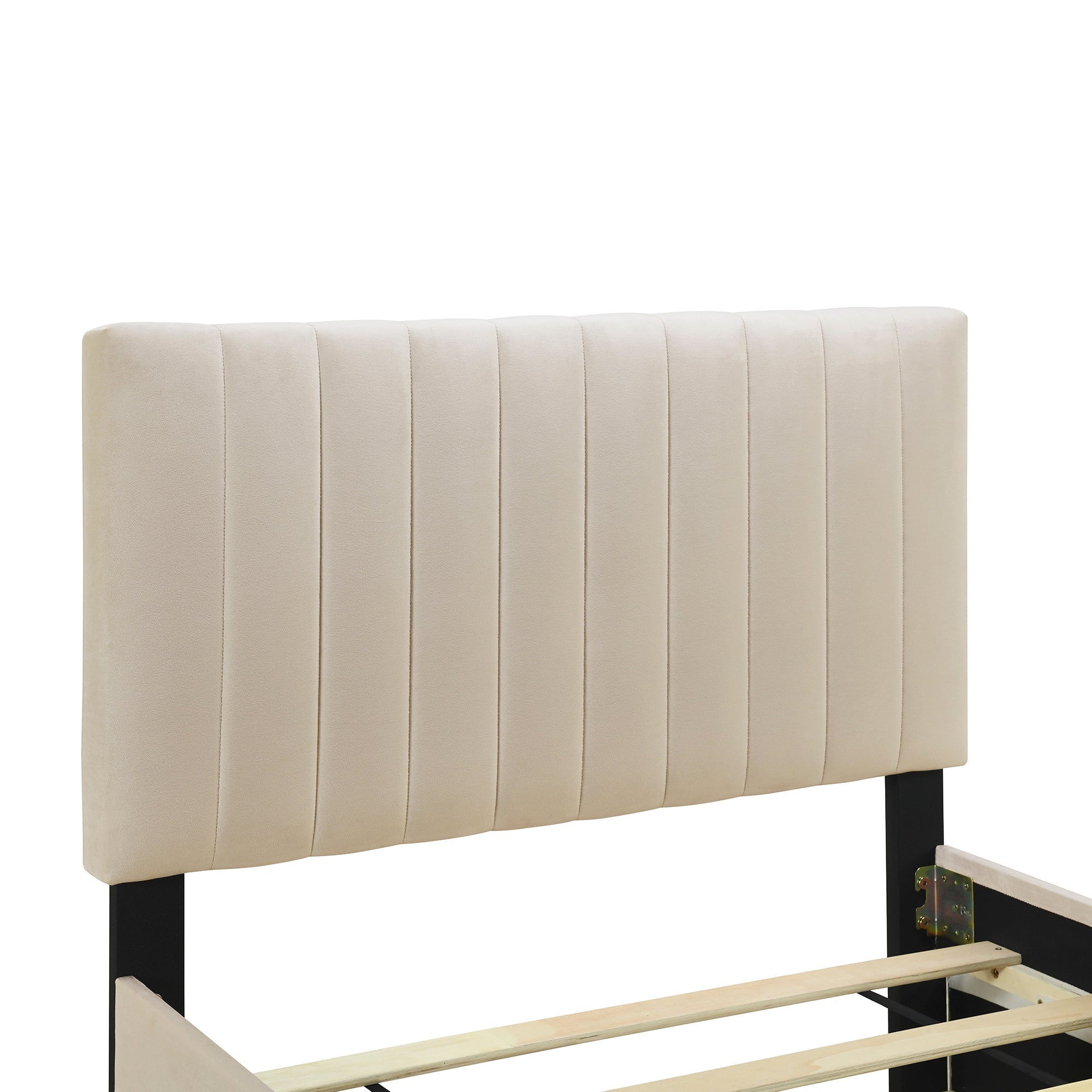 Upholstered Bed, Single with Pull-Out, 90 x 190 cm, Beige Velvet