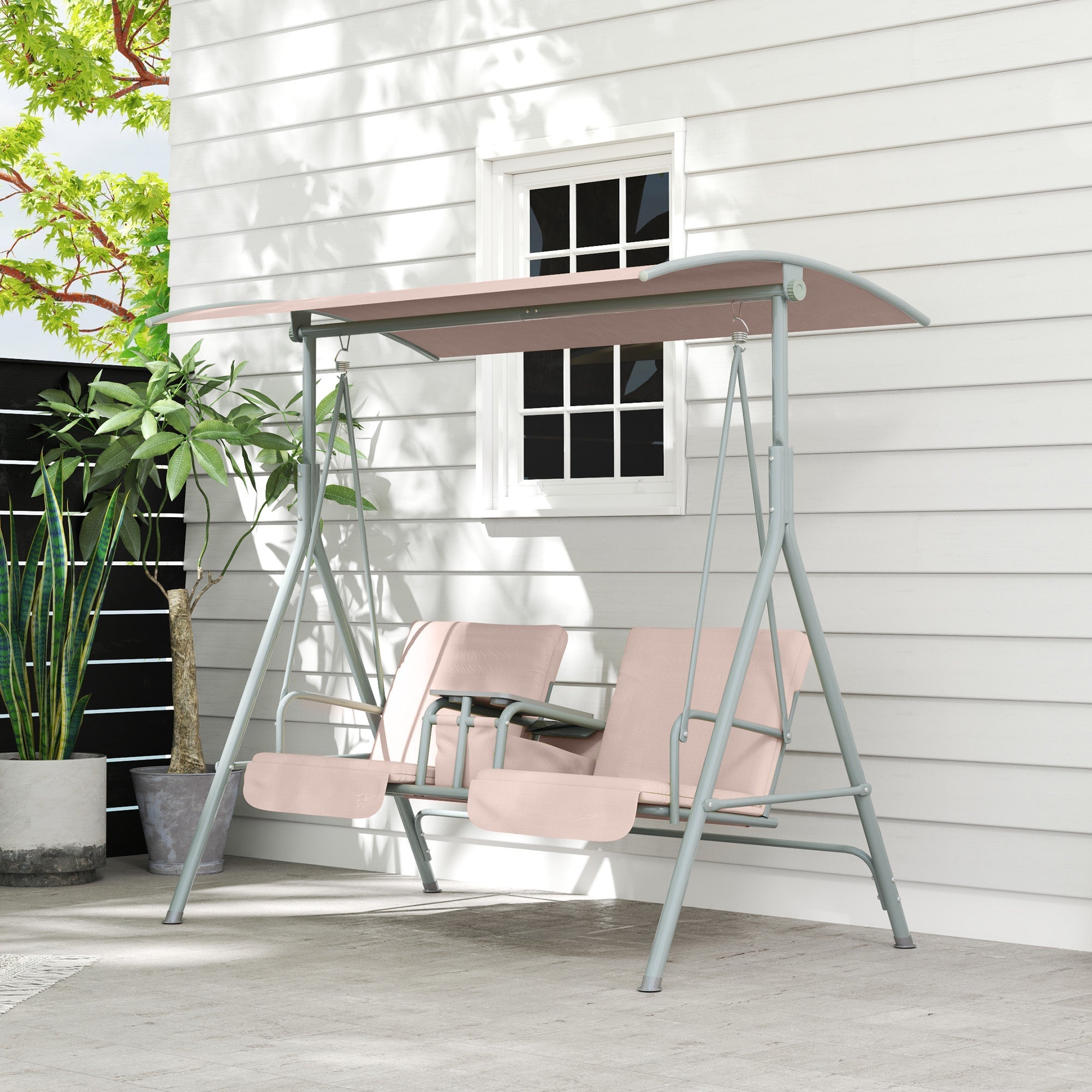 Hollywood Swing 2-Seater with Sunshade, Cup Holder, 180kg Capacity, Beige