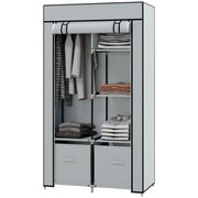 Fabric Wardrobe 5 Compartments, Clothes Rail, Light Grey