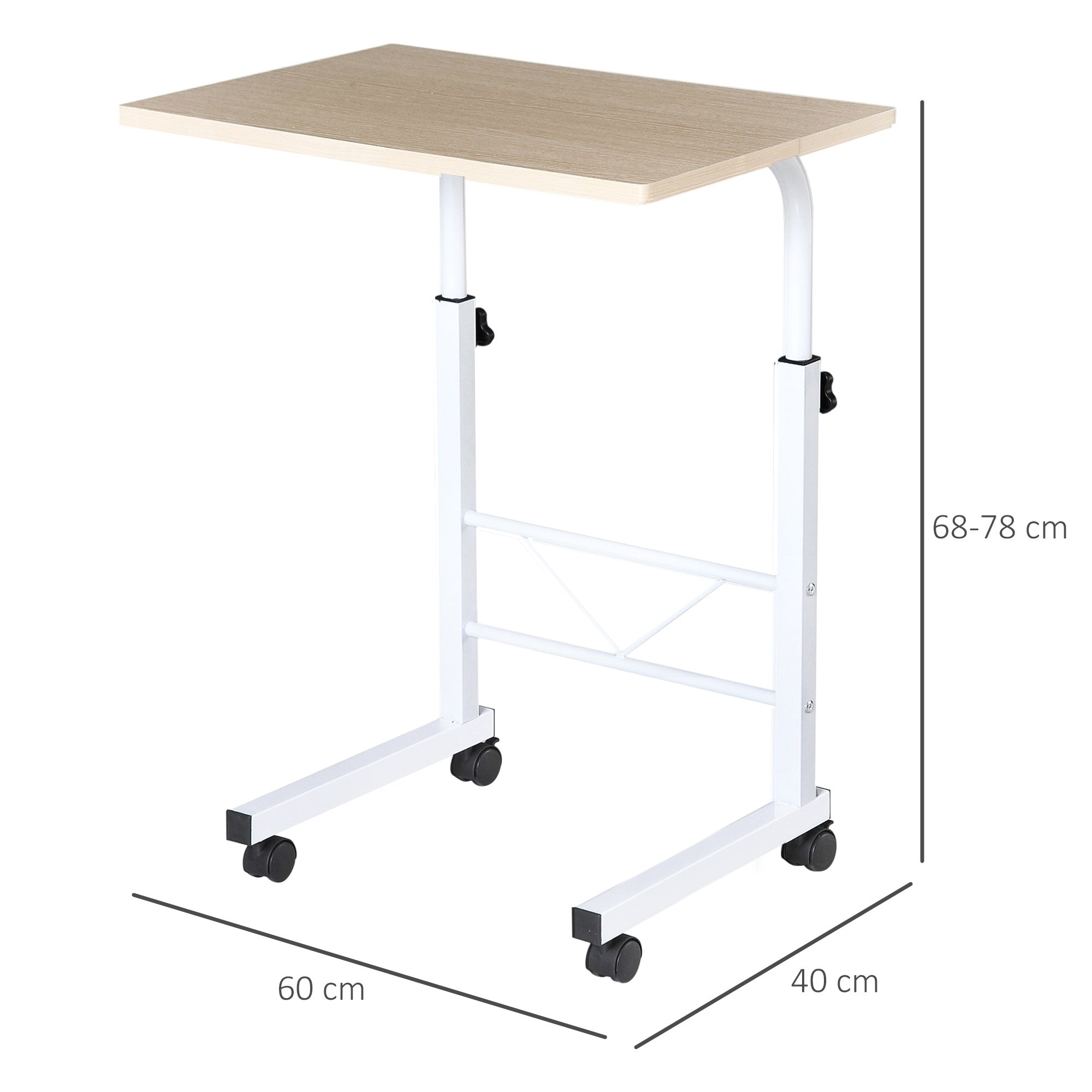 Beistelltisch verstellbar, fahrbarer C-Tisch, Spanplatte & Stahl