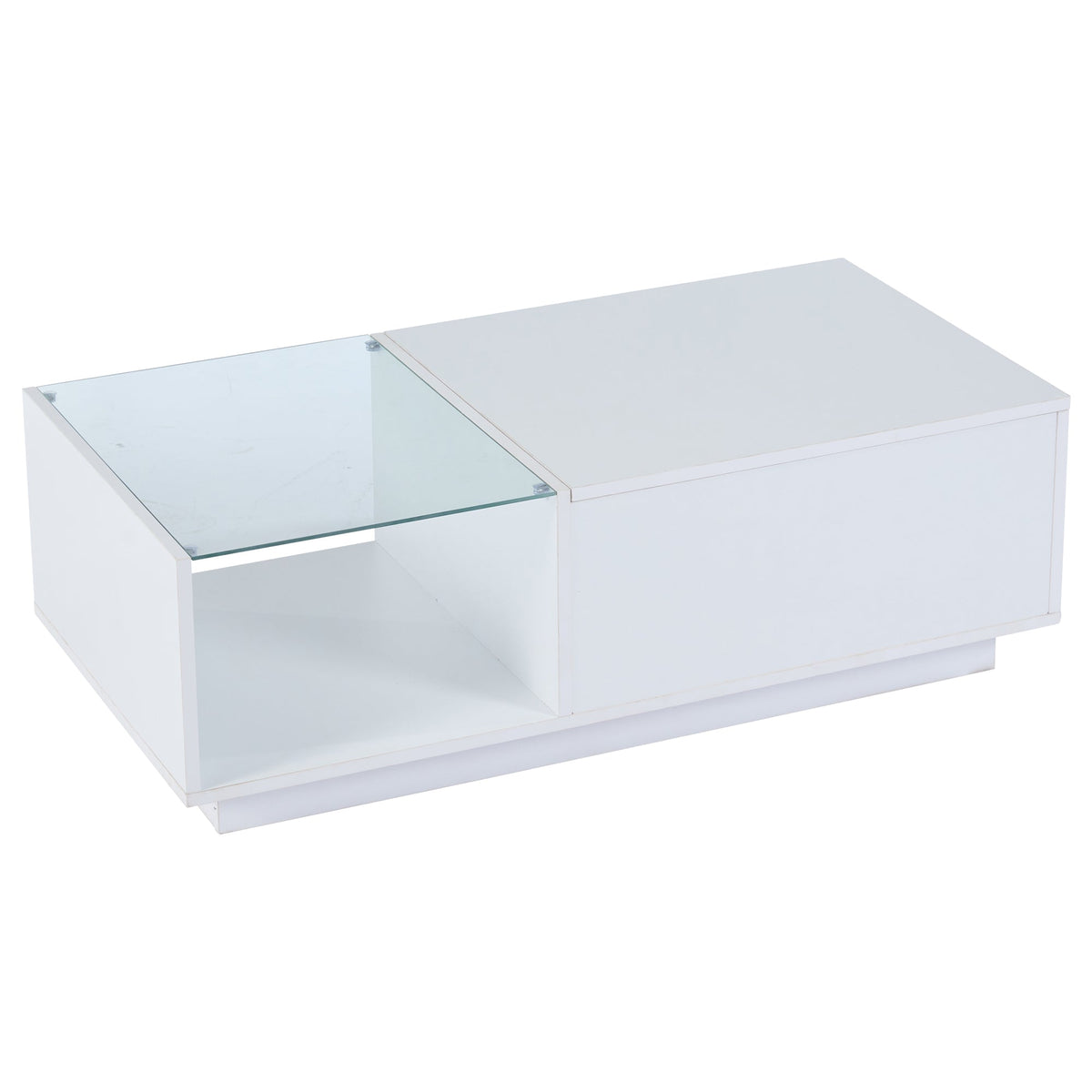 LED Coffee Table, High-Gloss Height-Adjustable Hidden Storage 50x100 cm
