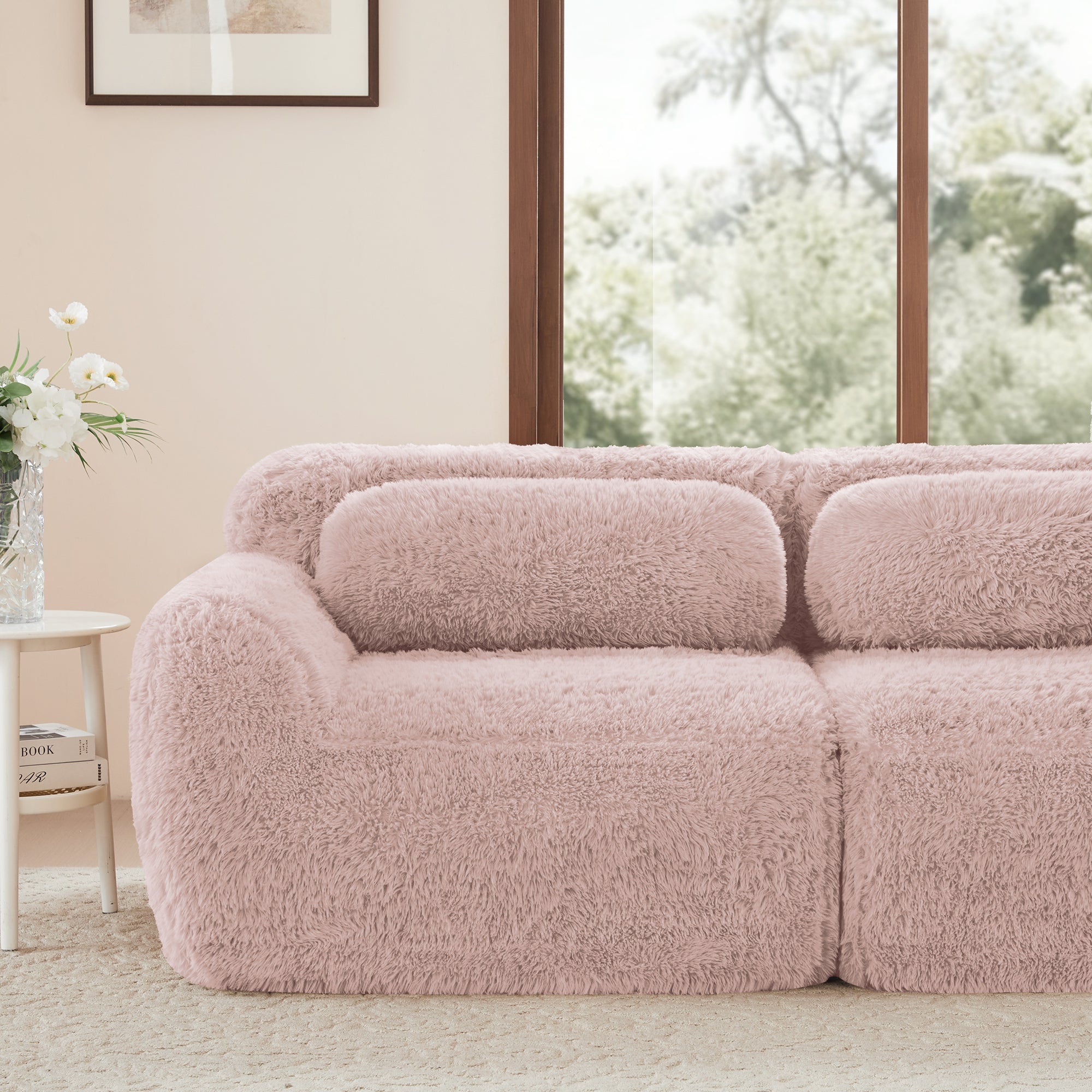 3-seater Deep Sofa Modular Plush Fabric with Cushions - Pink
