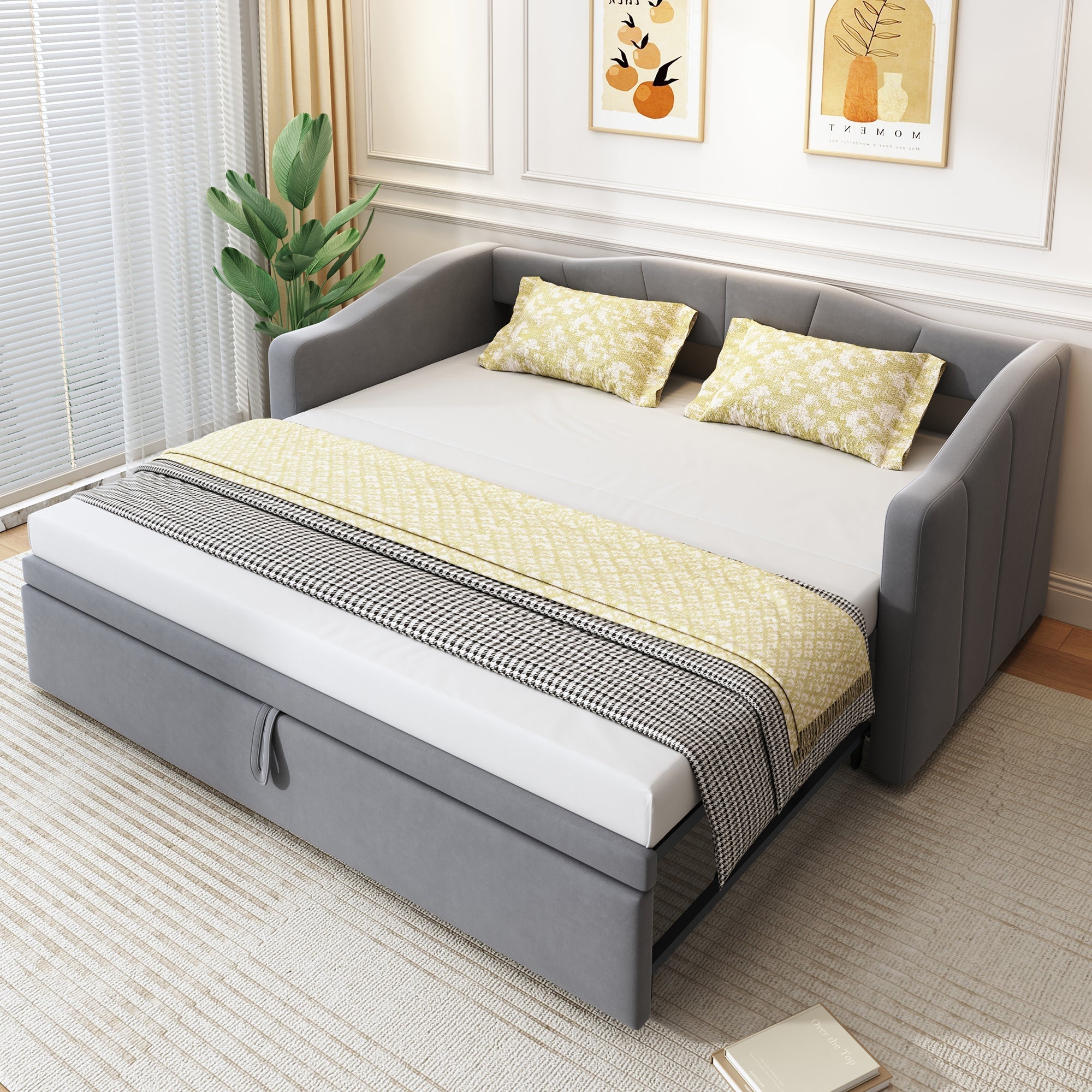 Upholstered Extendable Sofa Bed 90/180x200 cm with Slatted Frames Velvet Grey