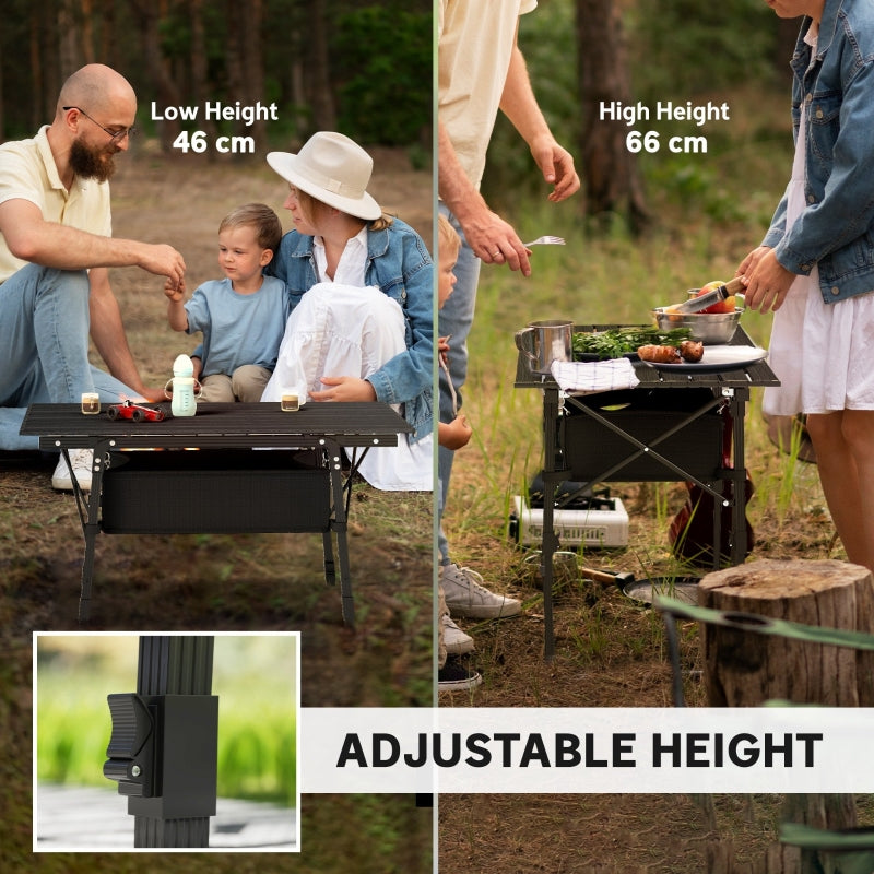Klappbarer Campingtisch, höhenverstellbar, tragbar, Aluminium, Schwarz