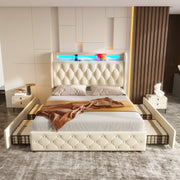 Upholstered Bed 140x190cm LED USB Headboard Storage 4 Drawers - Velvet