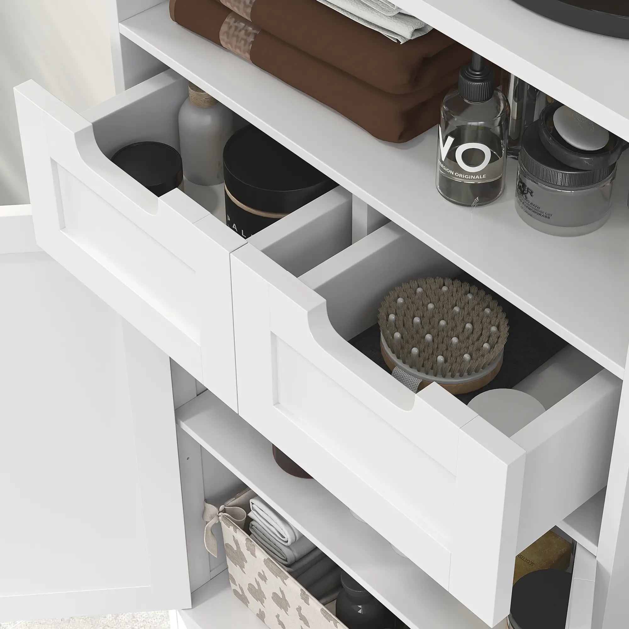 Bathroom Cabinet Storage Adjustable Shelf 2 Drawers Door 60x30x108.8cm White