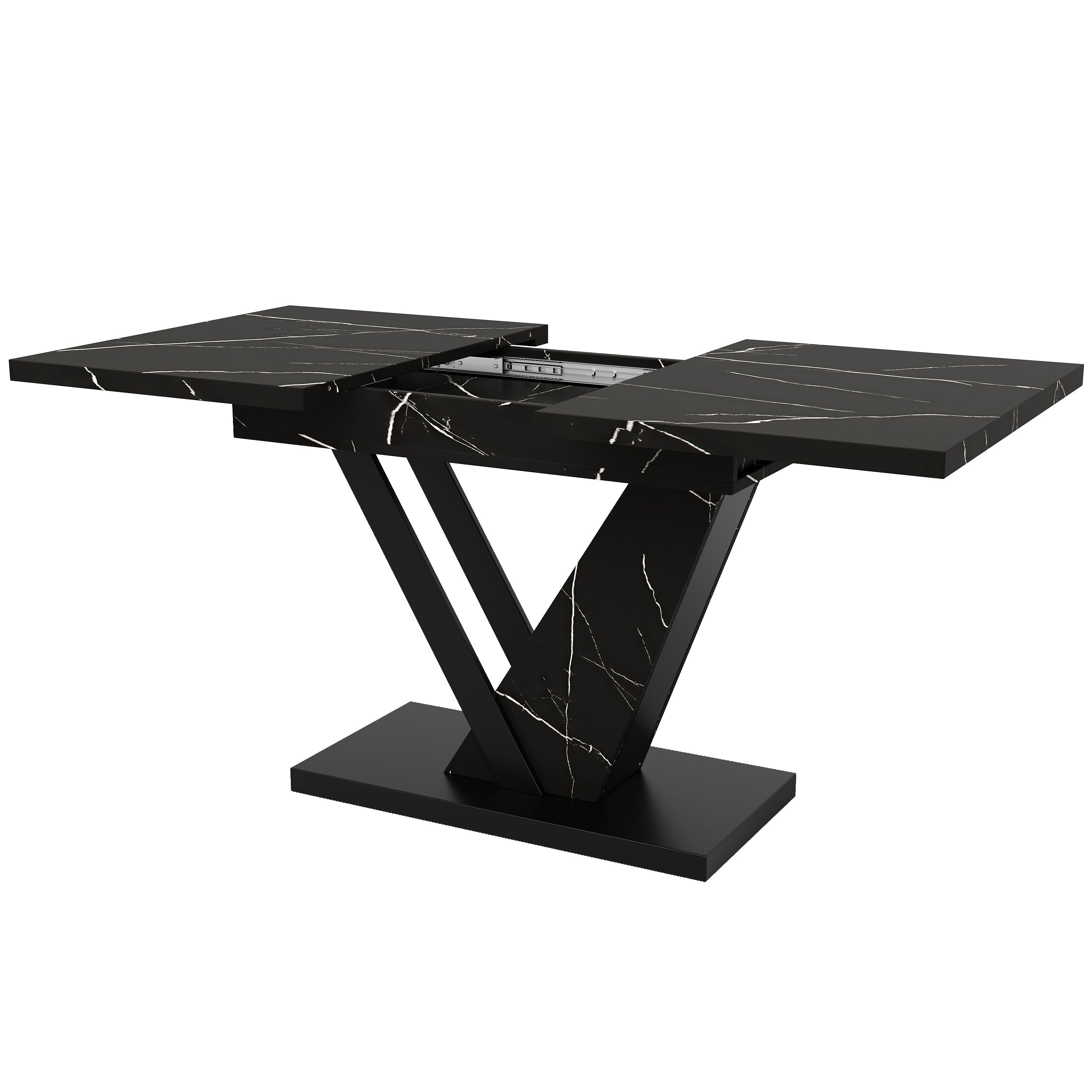 Telescopic Dining Table Extendable 120-160cm Marble Pattern - Black