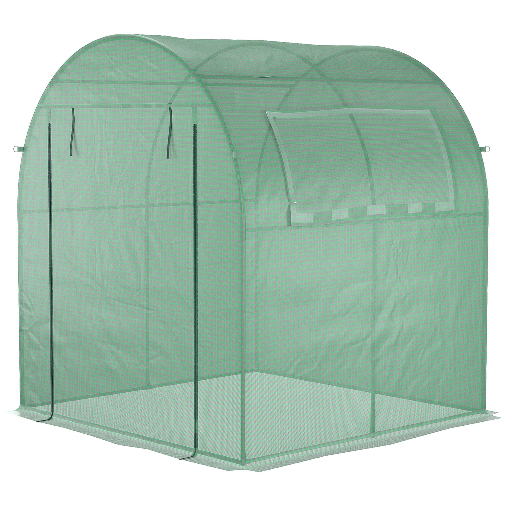 Outsunny Greenhouse, 180 x 180 x 200 cm Walk-in Plant House with Roll-Up Door and Side Window, Green PE Mesh Film