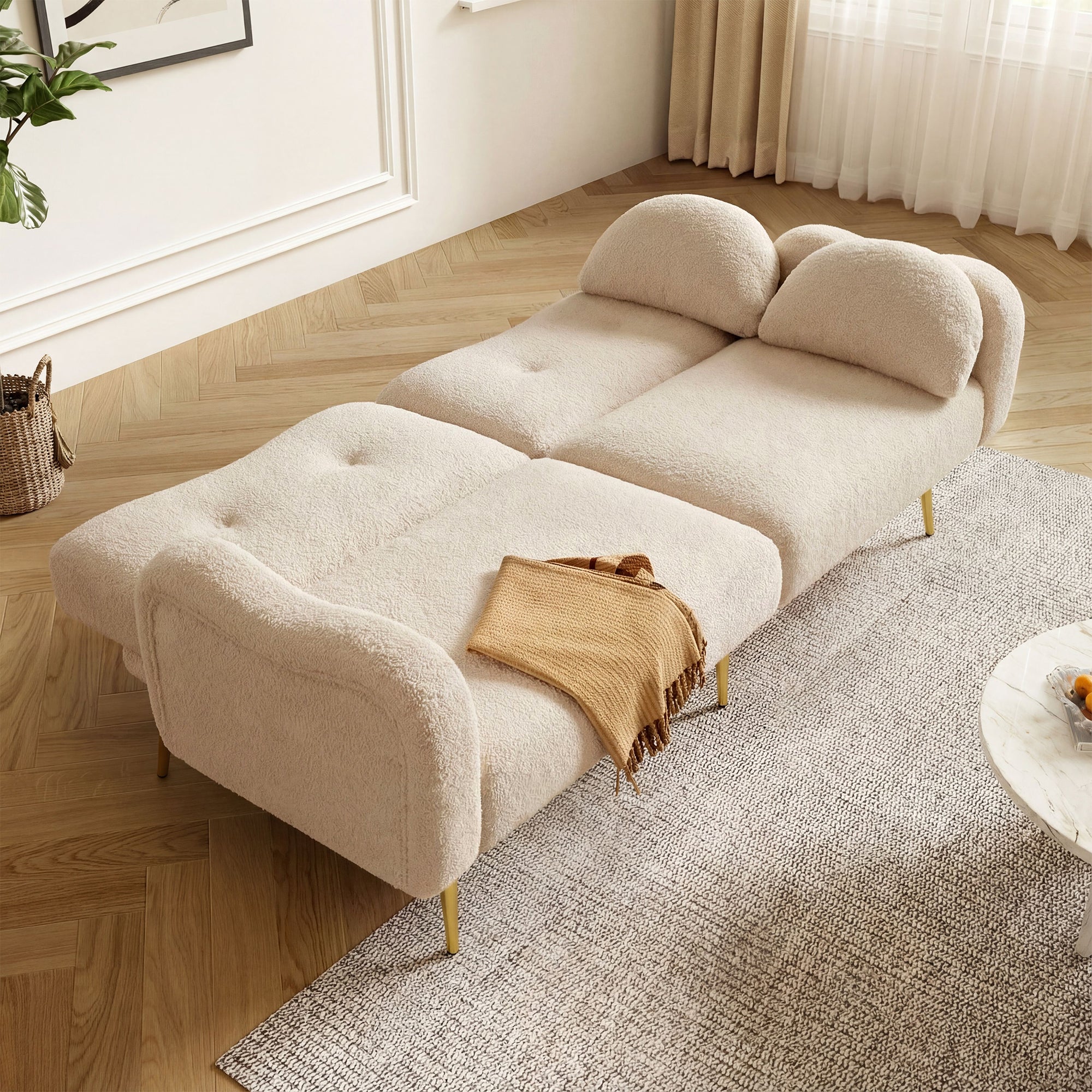 Sofa Bed 2-Seater Adjustable Backrest Gold Metal Feet