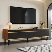 TV Cabinet with TV Panel, 4 Doors, Fine Texture, Black or Natural Wood