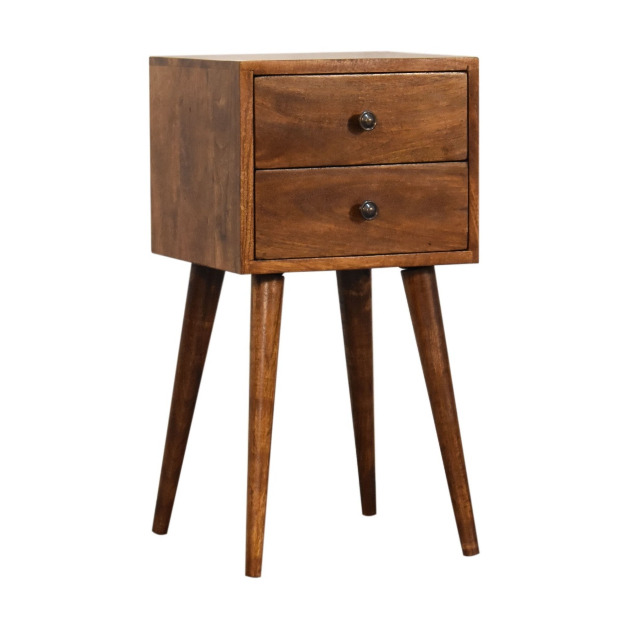Solid Wood Mini Bedside with 2 Drawers, Dark Brown