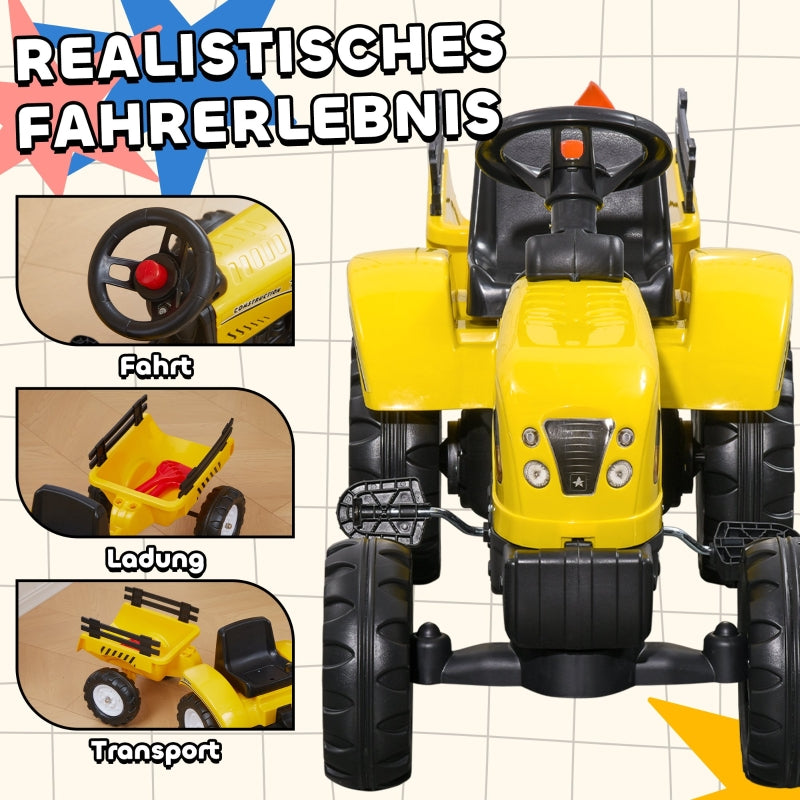 Pedal Tractor with Trailer, Tools & Horn, 3+ Years Metal Frame - Black and Yellow