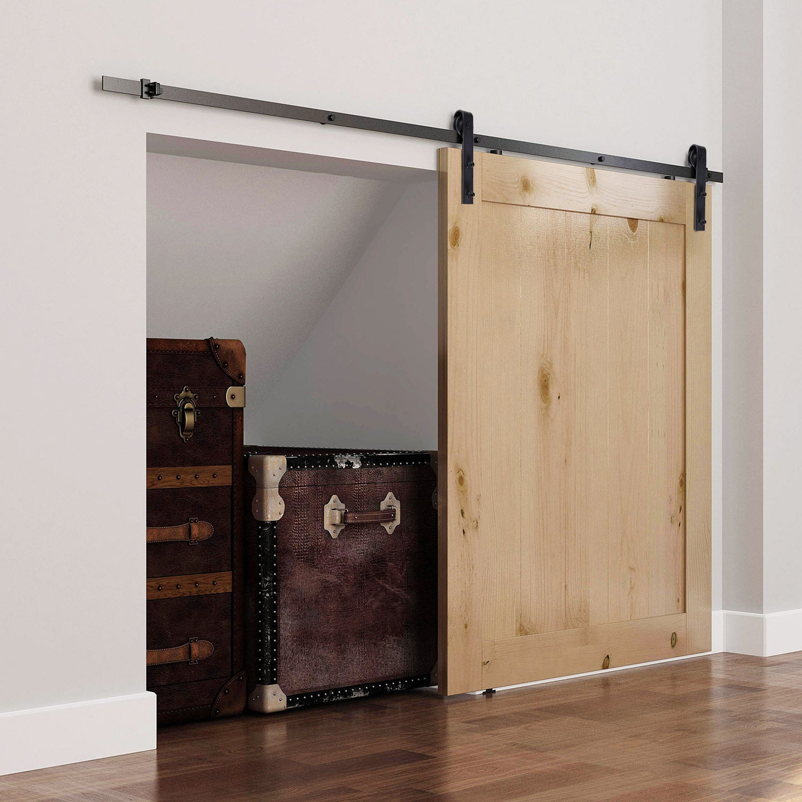 Sliding Door Hardware Kit 200 cm Complete Set Carbon Steel Black