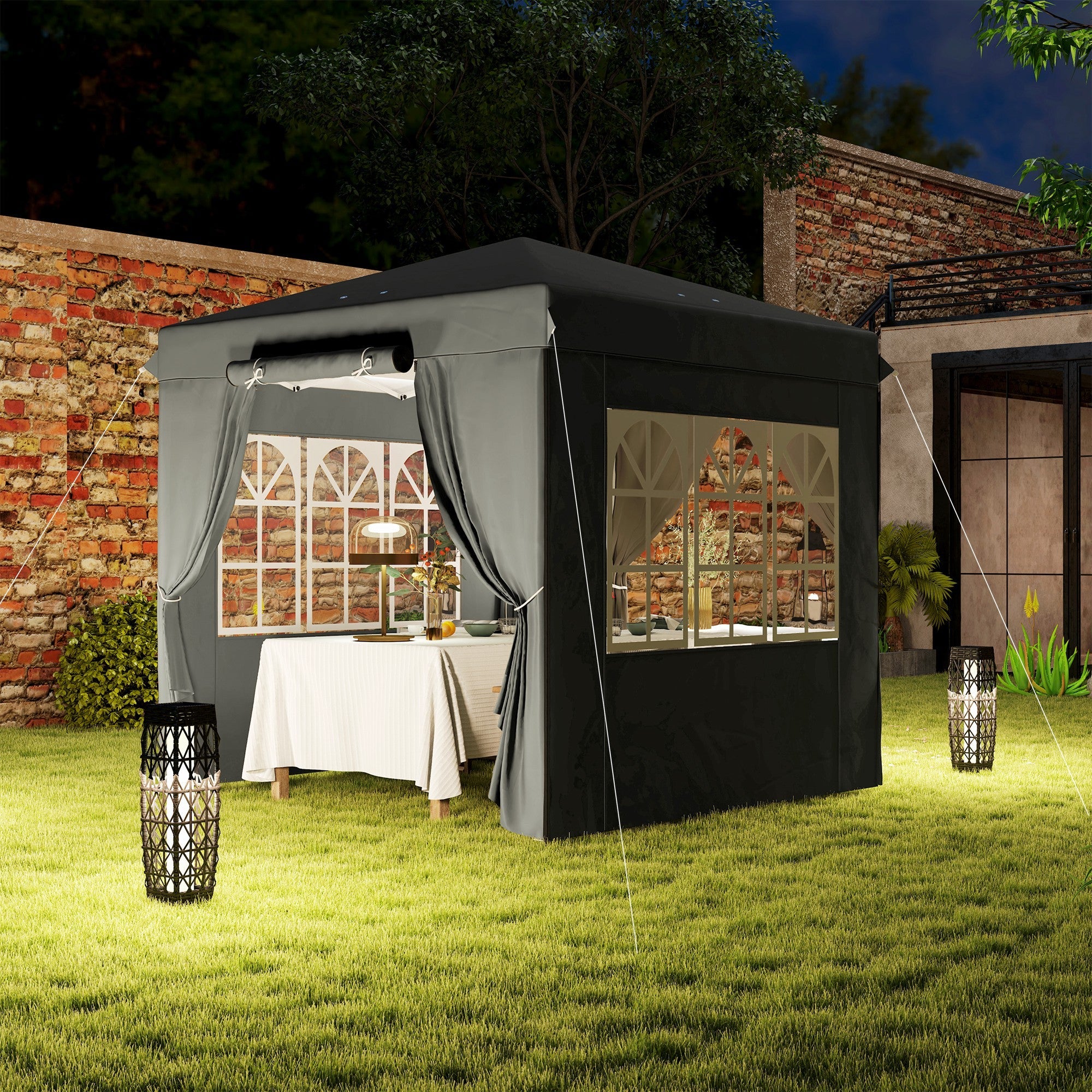Pavilion 2.5x2.5m Pop-up Folding Water-Repellent UV 50+ 4 Side Panels Dark Grey