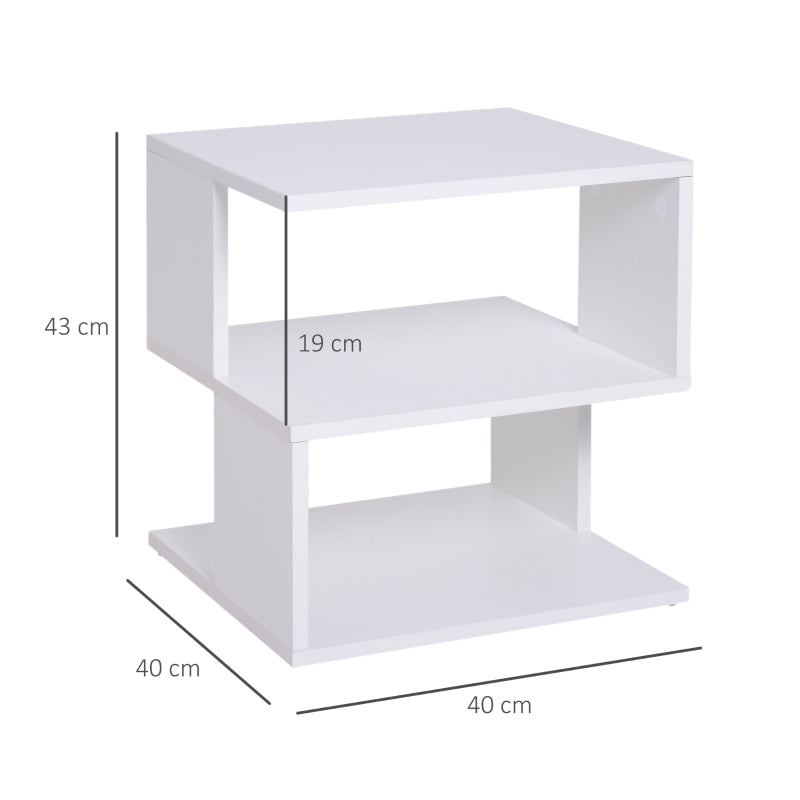 Side Table Square Modern 2 Tier Storage Shelves White