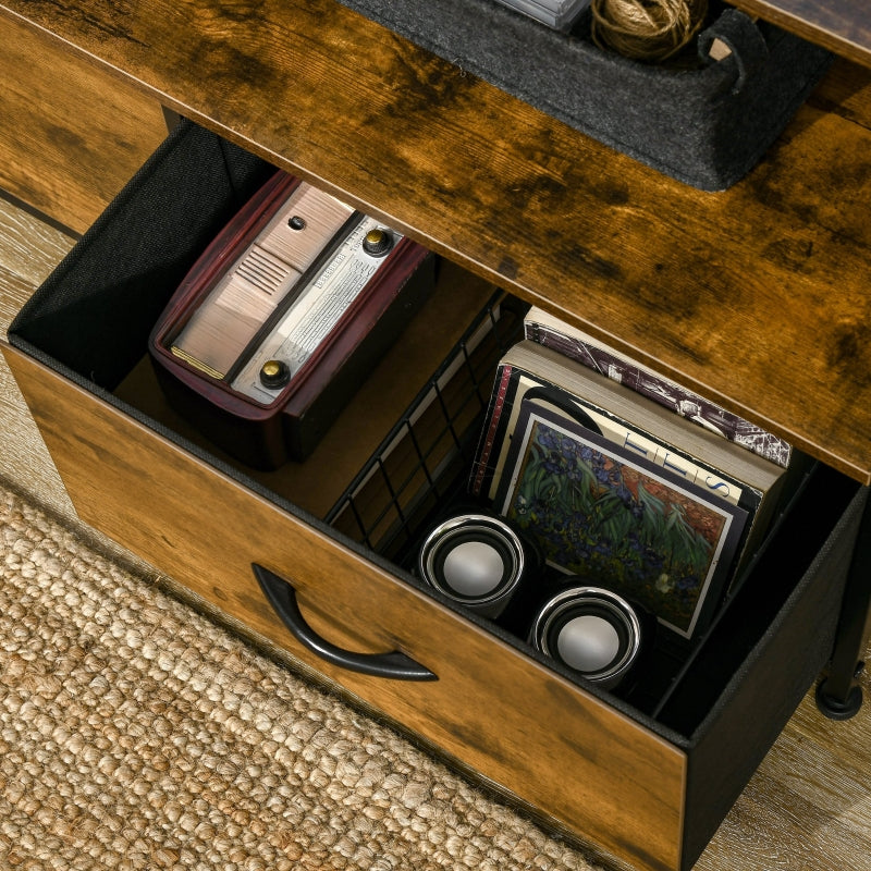 Fabric chest of drawers with 3 drawers, steel frame, rustic brown