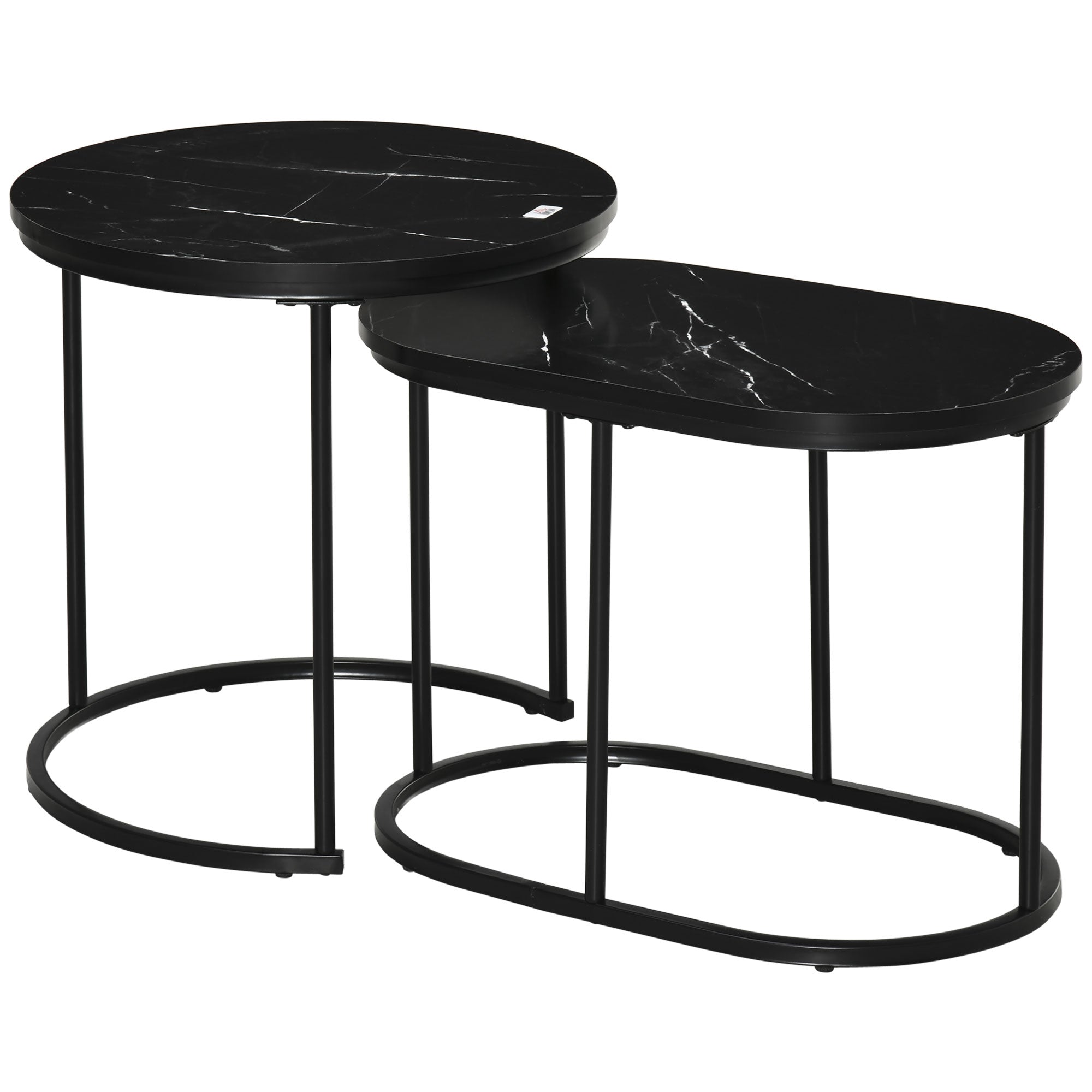 Couchtische, stapelbar, rund, oval, MDF & Stahl, schwarz