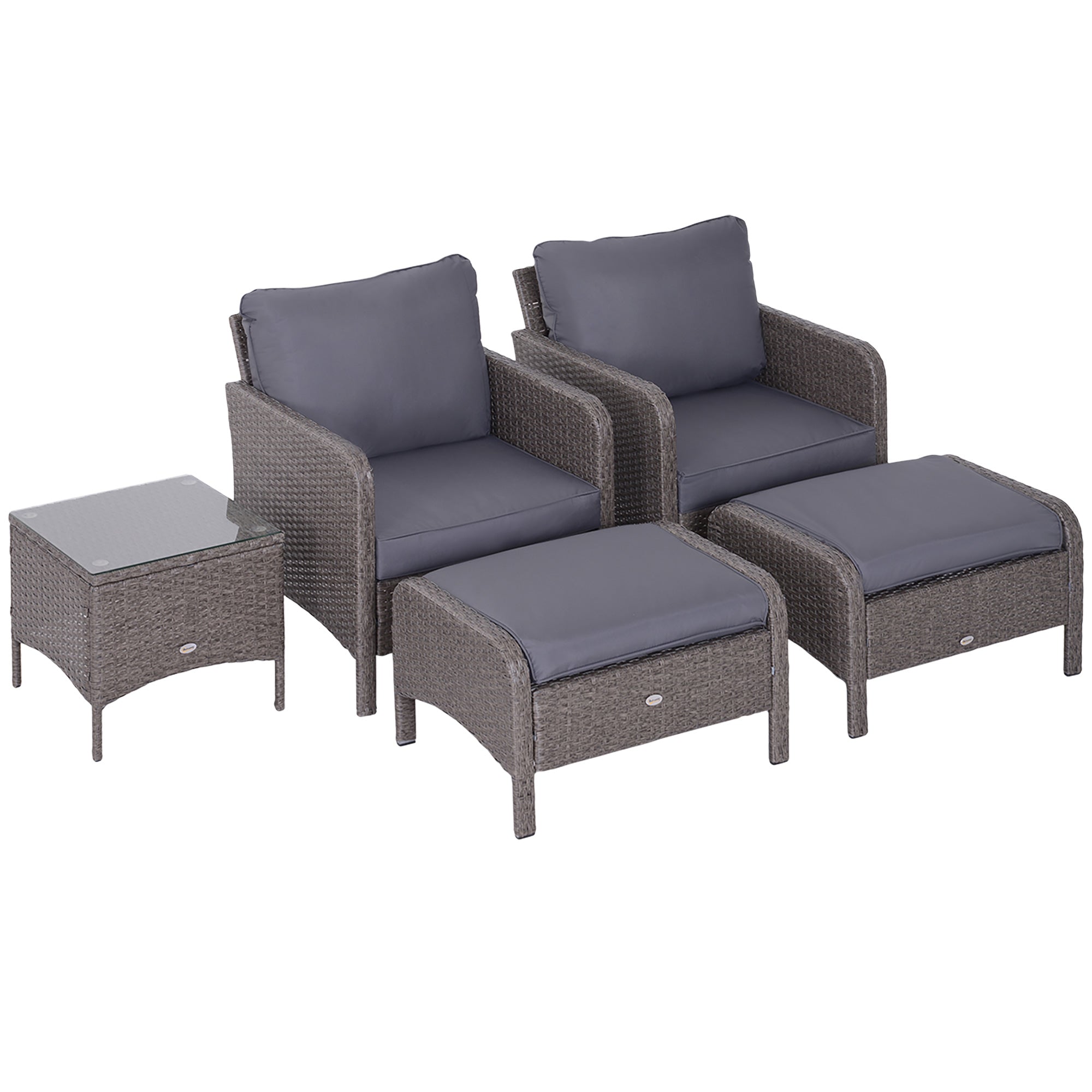 2-Seater Rattan Furniture Set, Steel Frame-Grey