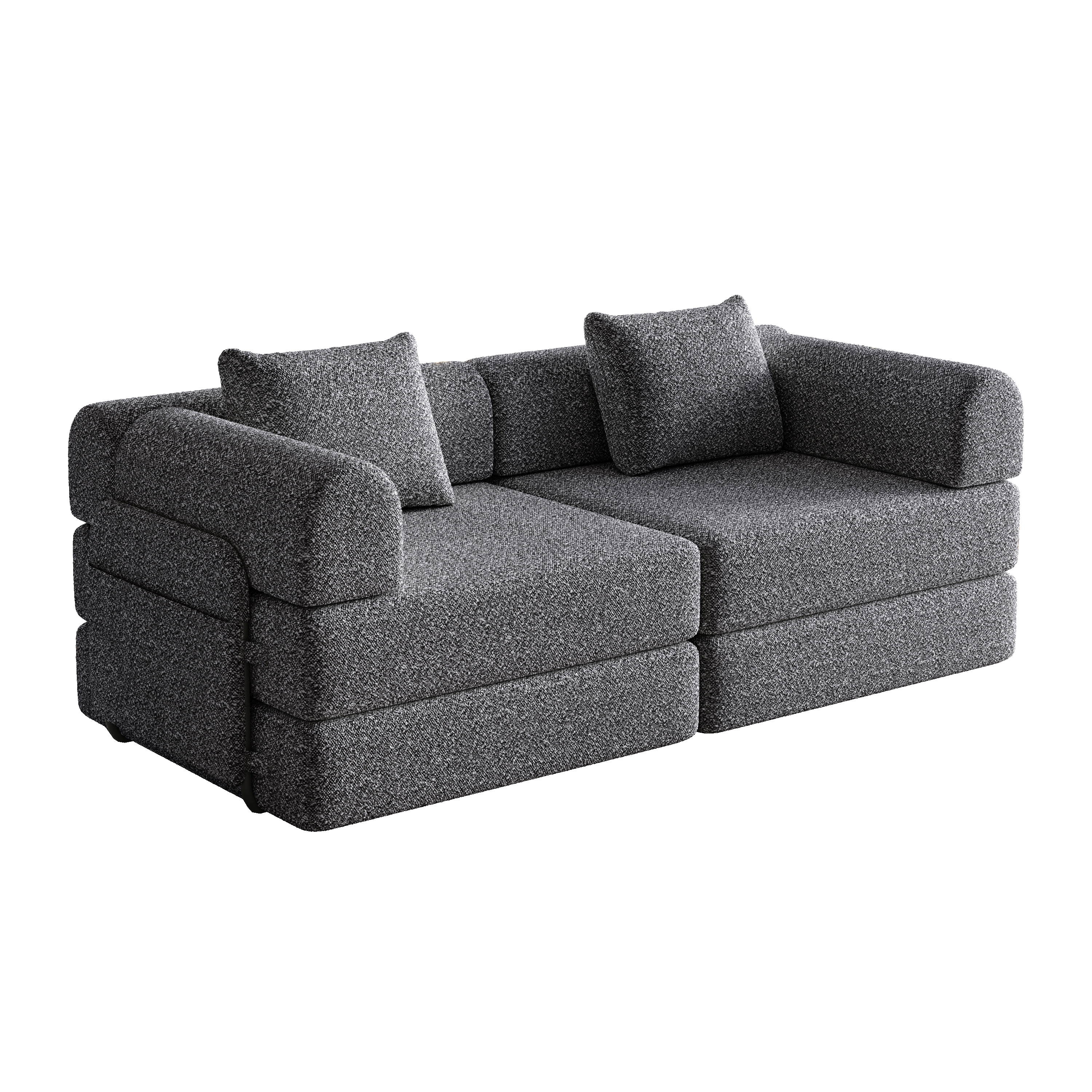 Chenille 2-in-1 Sleeper Sofa with Armrest Storage and Metal Frame, Multiple Configurations, Gray Chenille
