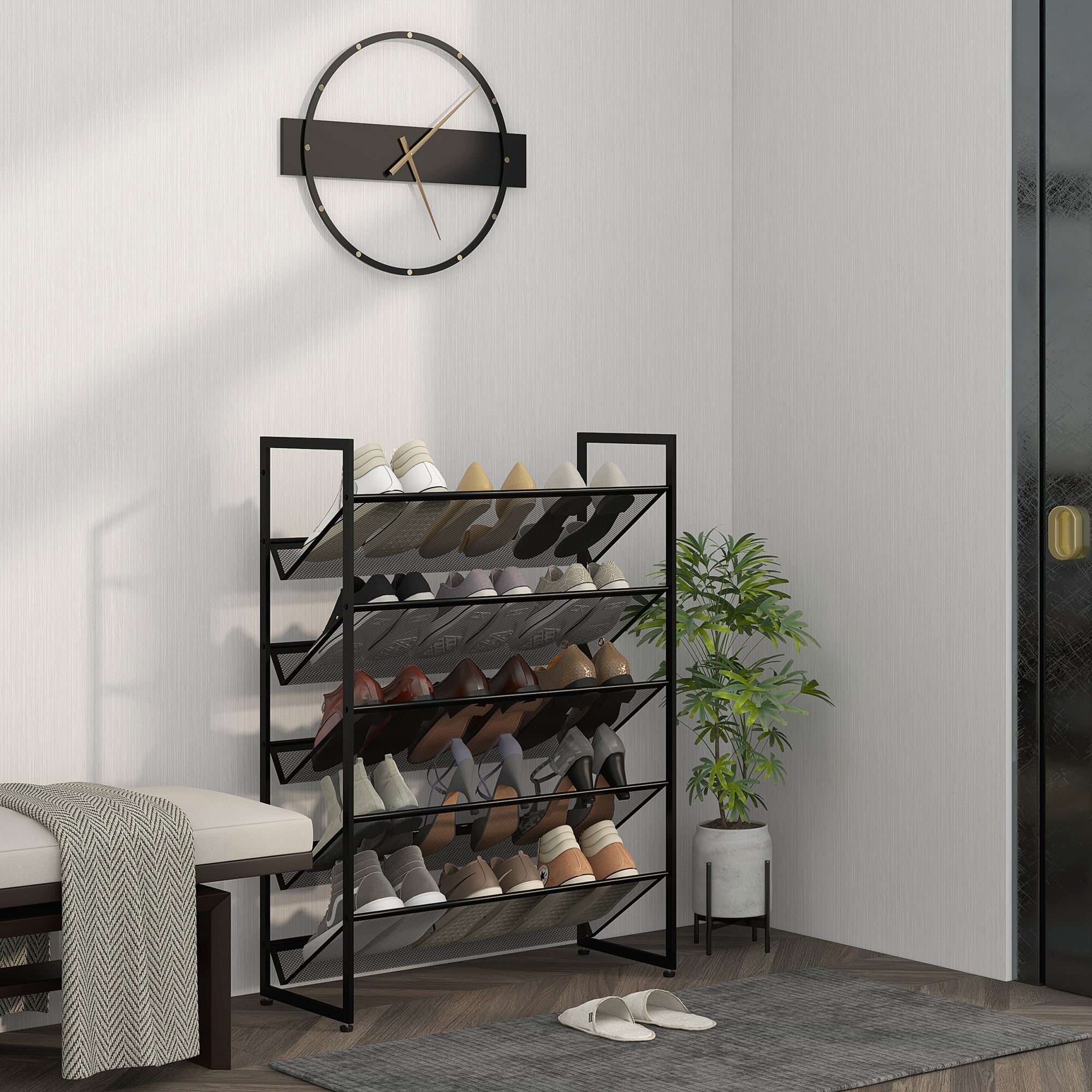 Kleines Schuhregal, hoch, schmal, 5-etagig, Schwarz