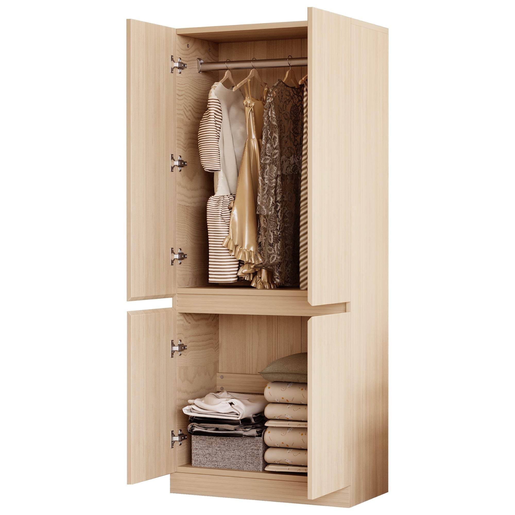 Wardrobe Double Door Large Storage 70x40x170cm Wood Color