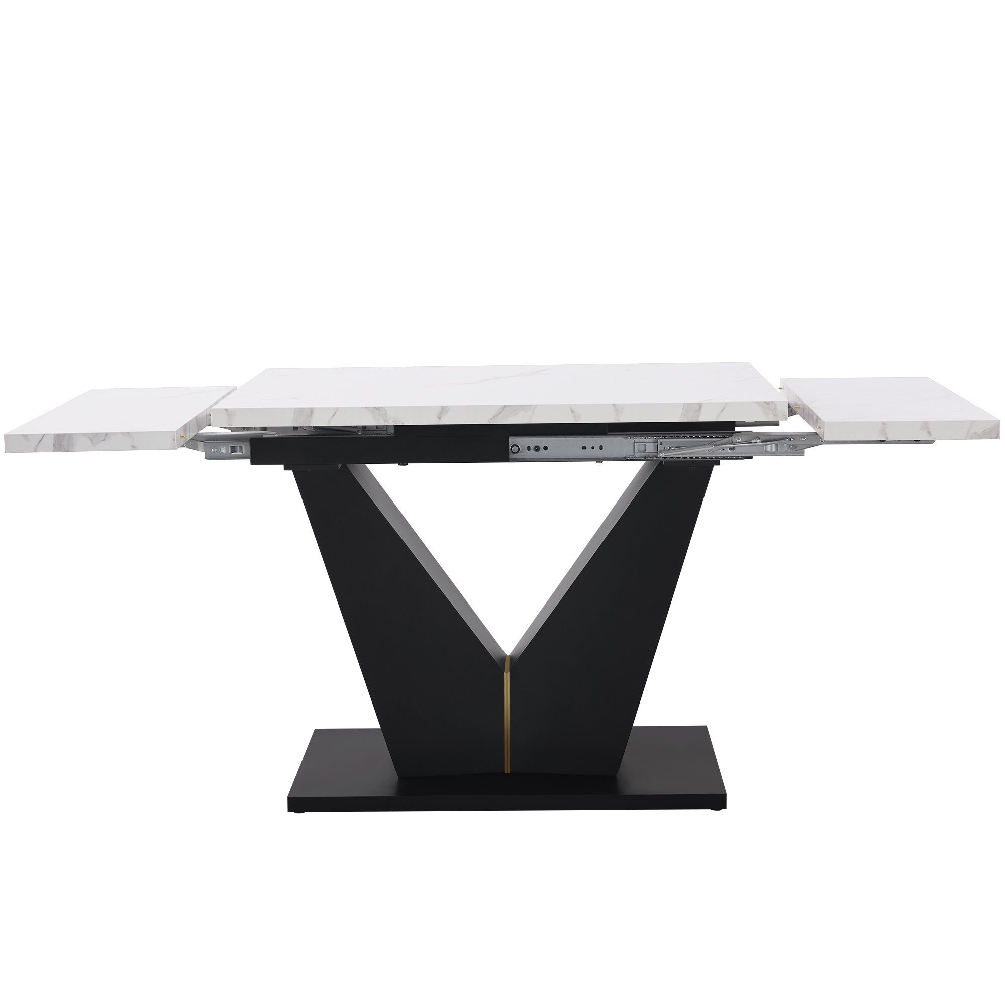 Dining Set 5-Piece Extendable Table 4 Velvet Chairs - White Marble/Grey