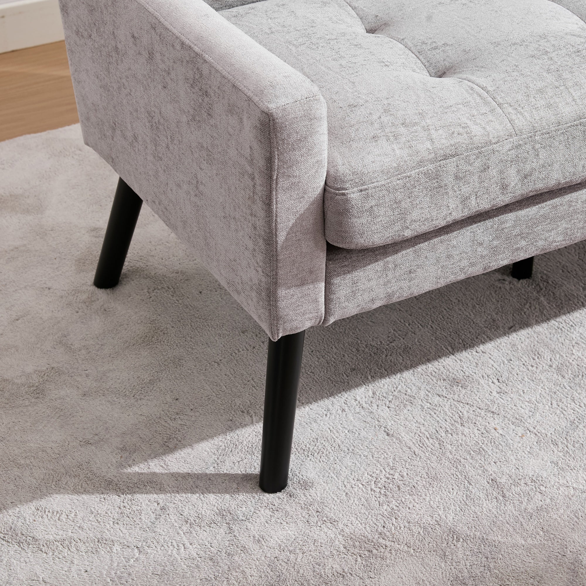 2-Seater Linen Bench with Button Tufting and Solid Wood Legs, Natural Linen