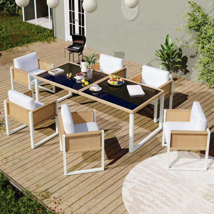 Garden Dining Set, 6-Person Table and Chairs with Washable Covers, Polyrattan