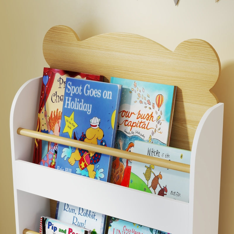 AIYAPLAY Children's Bookcase with 3 Shelves Storage Shelf for Toys Books 55x15x110cm White