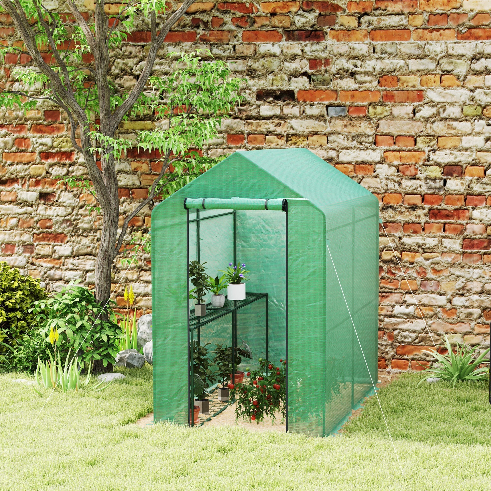 Walk-In Greenhouse 120 x 186cm with Shelves - Green