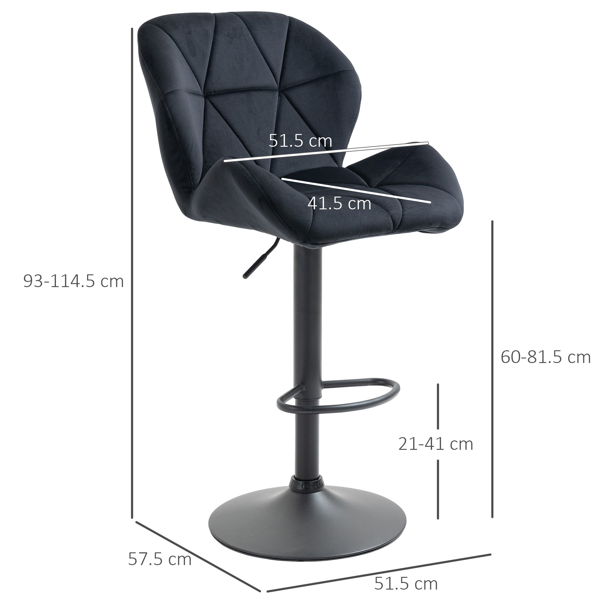 Bar Stools, Swivel Height-Adjustable with Backrest, Velvet Black