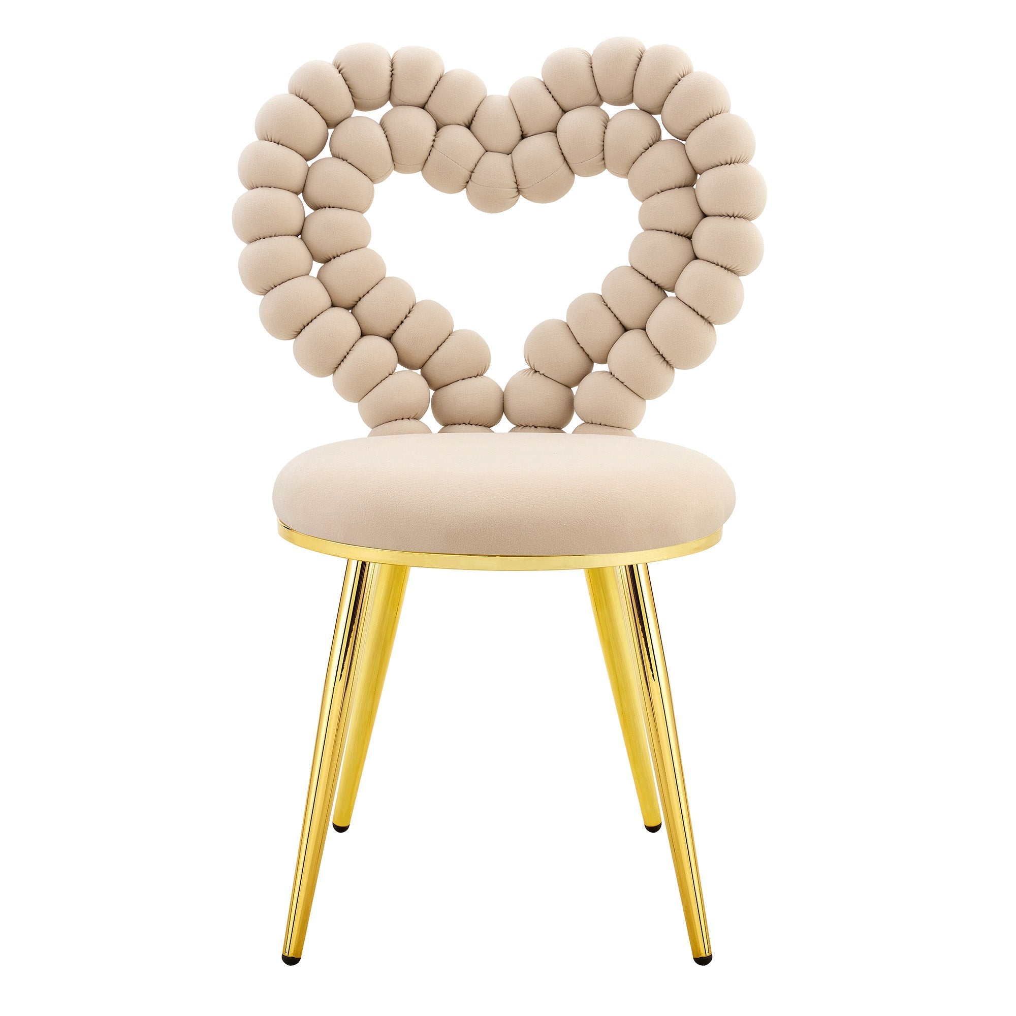 Dining Chairs (Set of 2) Heart Cutout Backrest Gold Metal Legs - Light Beige Velvet