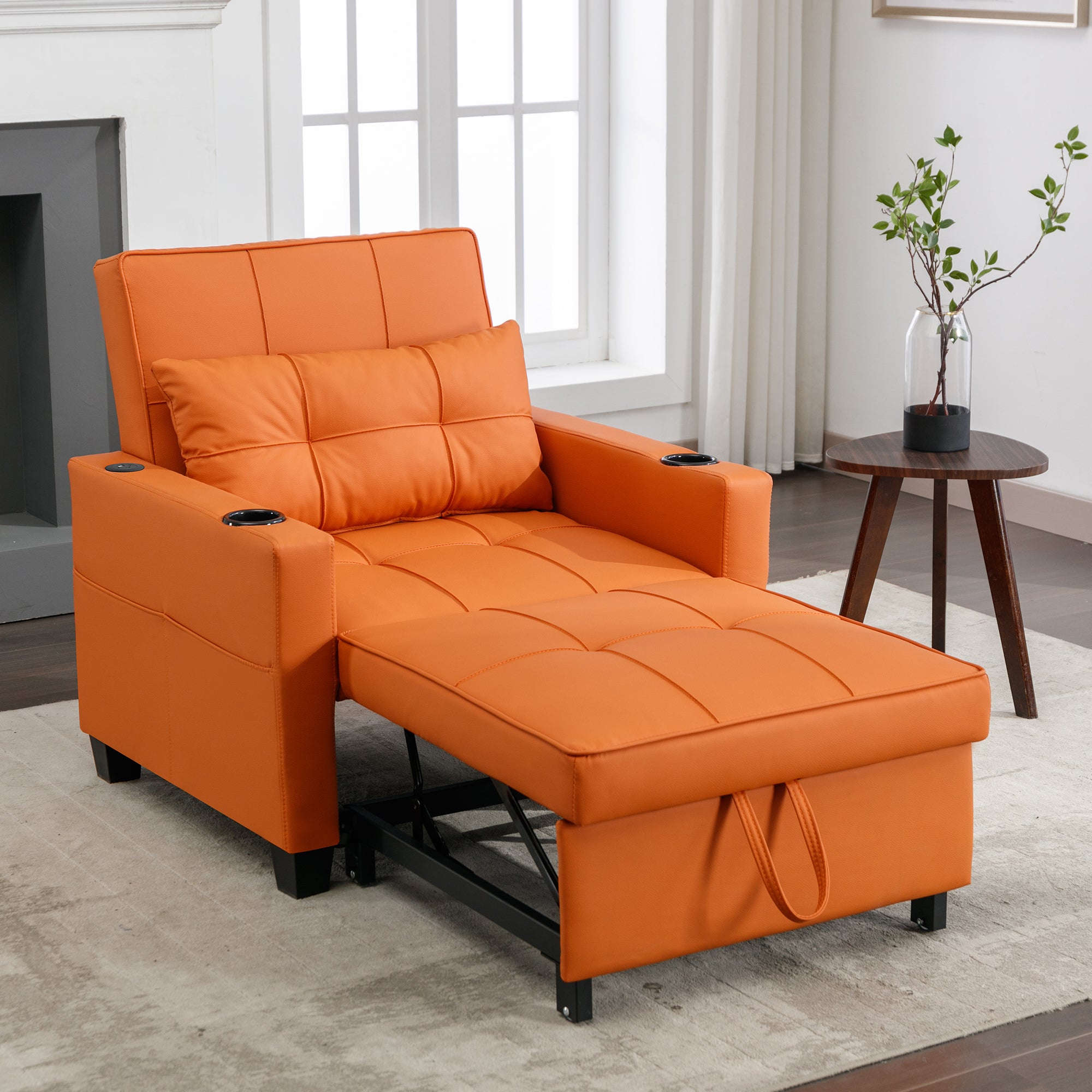 3-in-1 Sleeper Sofa, Single Extendable Lounger Armchair with Cup Holders and USB Port