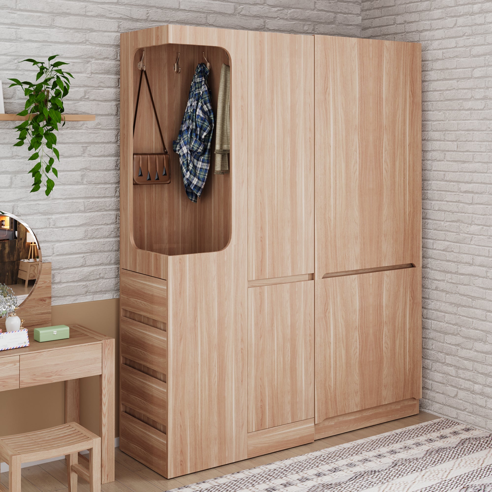 Extra-Large Wardrobe with Drawers and Storage Compartments, 140x40x170cm, Wood Color