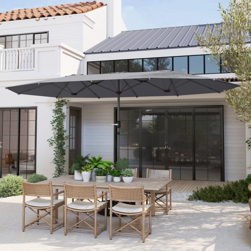 Double Parasol 436x260cm UV Protection Steel Hand Crank Windproof, Dark Grey