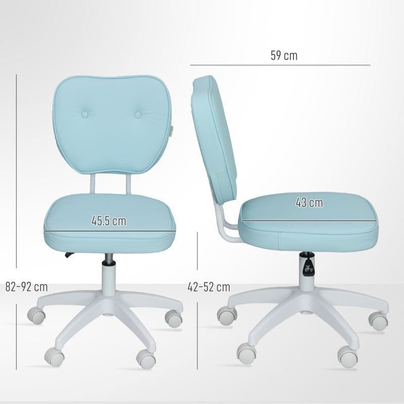 Vanity Office Chair, Adjustable Height Armless Swivel Computer Chair, PU Leather Blue