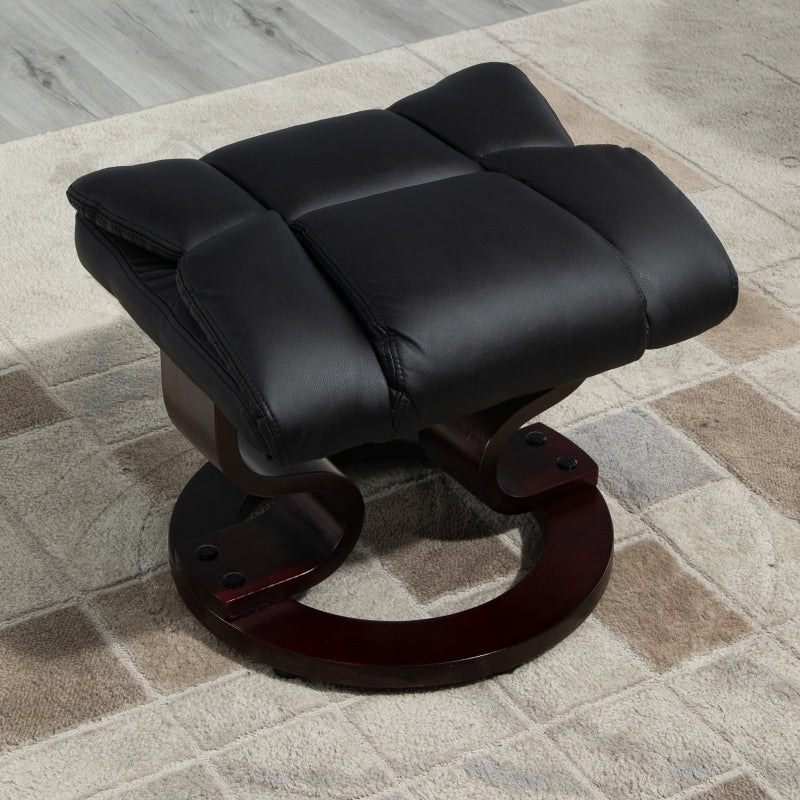 360° Swivel Recliner Chair with Footstool, Manual Recliner Armchair, Black PU Leather