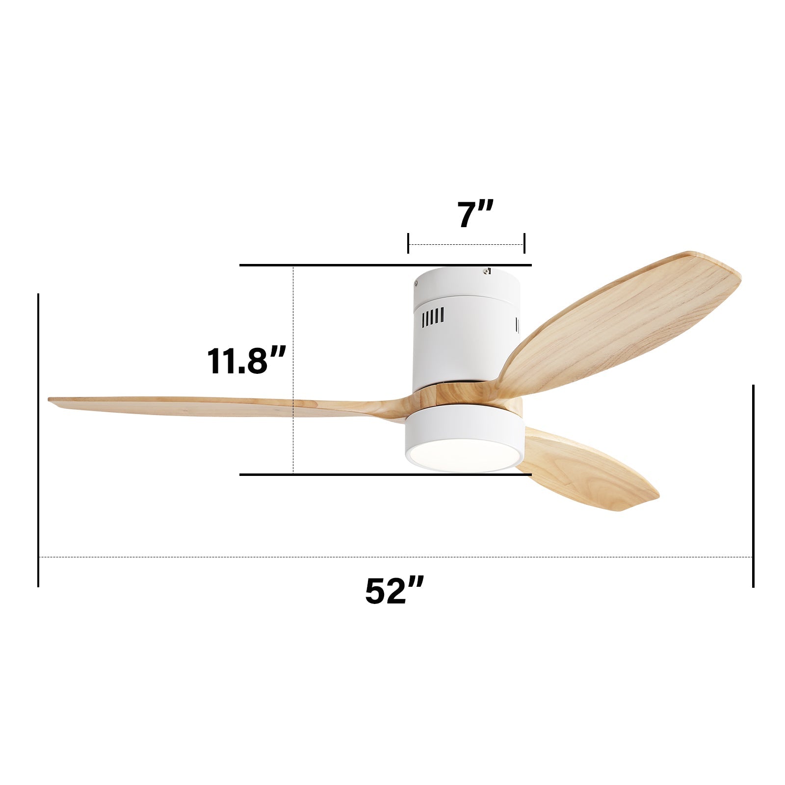 Ceiling Fan 52-inch Silent Reversible Motor Remote Control Light Solid Wood