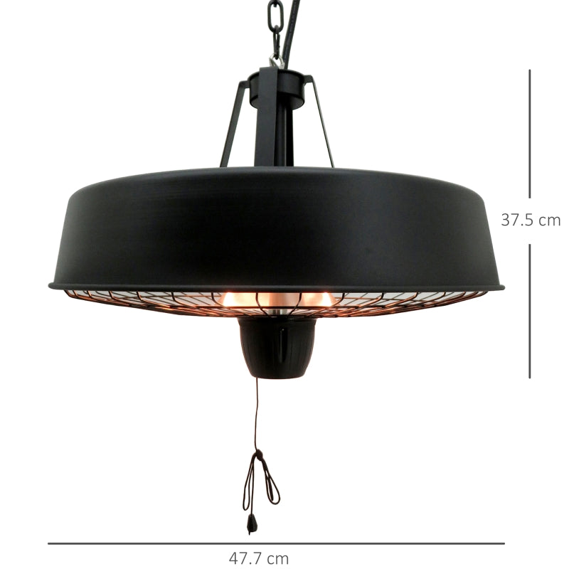 Adjustable Power Electric Patio Heater 1000/2500W Infrared Halogen Ceiling Mount - Black