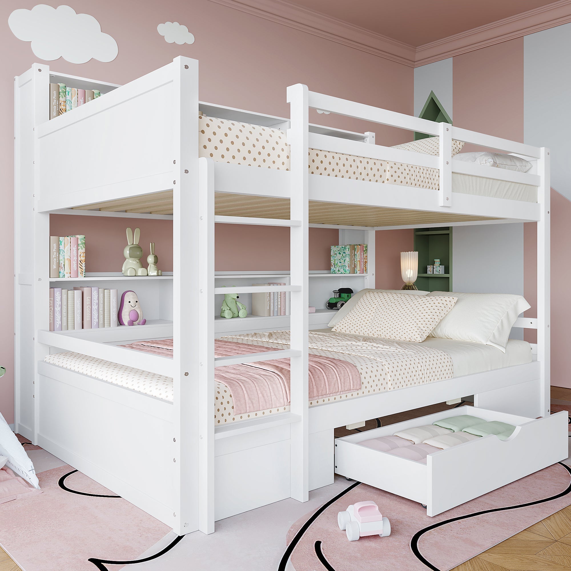 WX000708AAK Bunk Bed with Drawers and Storage Compartments, 90x200cm, White