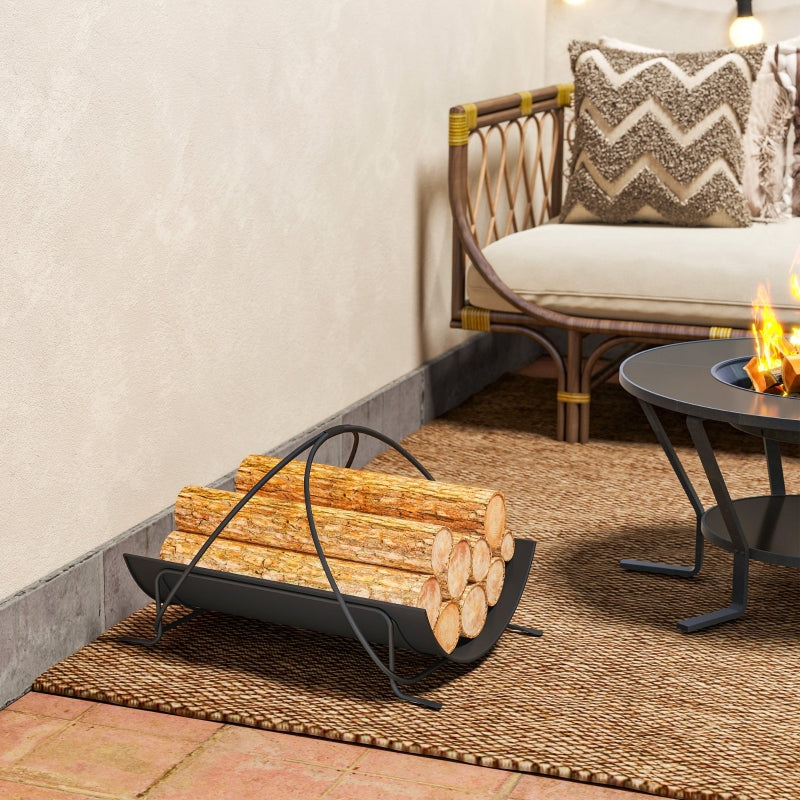 Indoor Firewood Rack Geometric Metal Handle 51x38x33cm - Black
