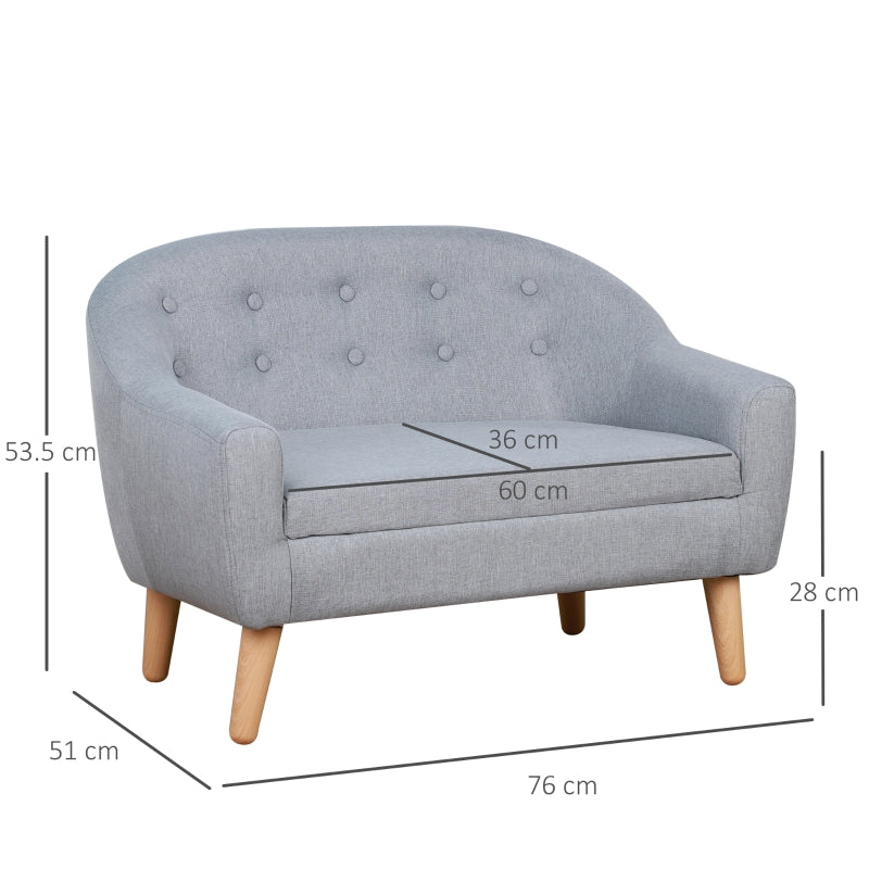 Children's Armchair 2 Seater Mini Sofa Wood Frame Grey