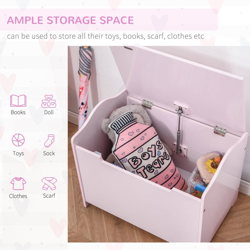 Wooden Kids Toy Box Storage Chest with Safety Hinge, Pink