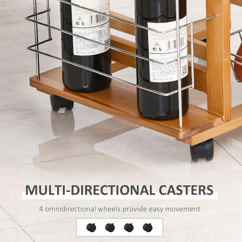 Rolling Kitchen Cart, 4 Basket Drawers Side Racks Wheels, Brown