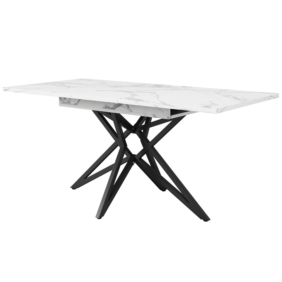 Extendable Dining Table 120(160)x80cm Star-Shaped Legs - Walnut/Marble Look Black