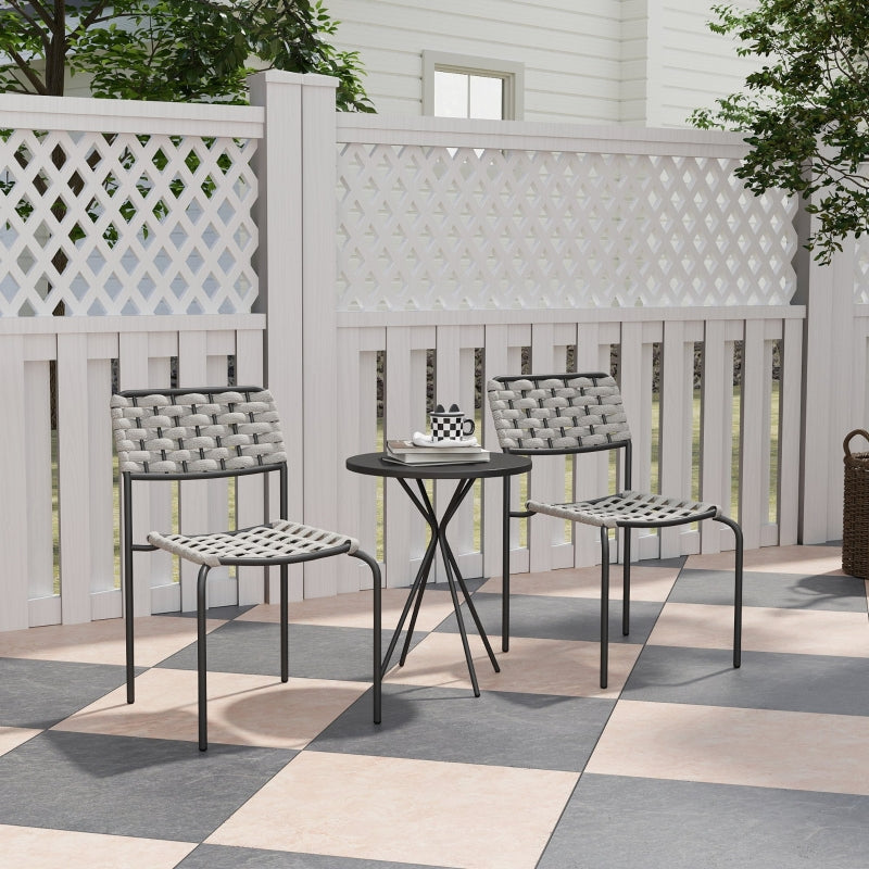 Polyrattan Garden Furniture Set, 2-Person 3-Piece Stackable Chairs & Table, Grey